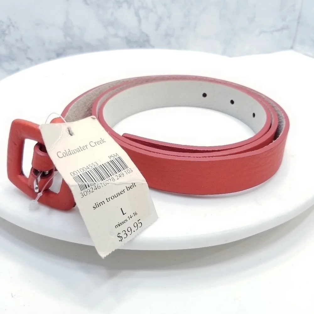 Coldwater Creek Leather Belt Red Womens Large 14-16‎ Slim Trouser